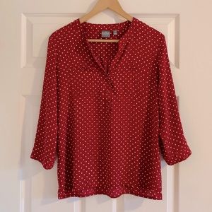 NY&Co. Red Polkadot Popover Blouse 3/4 Sleeves